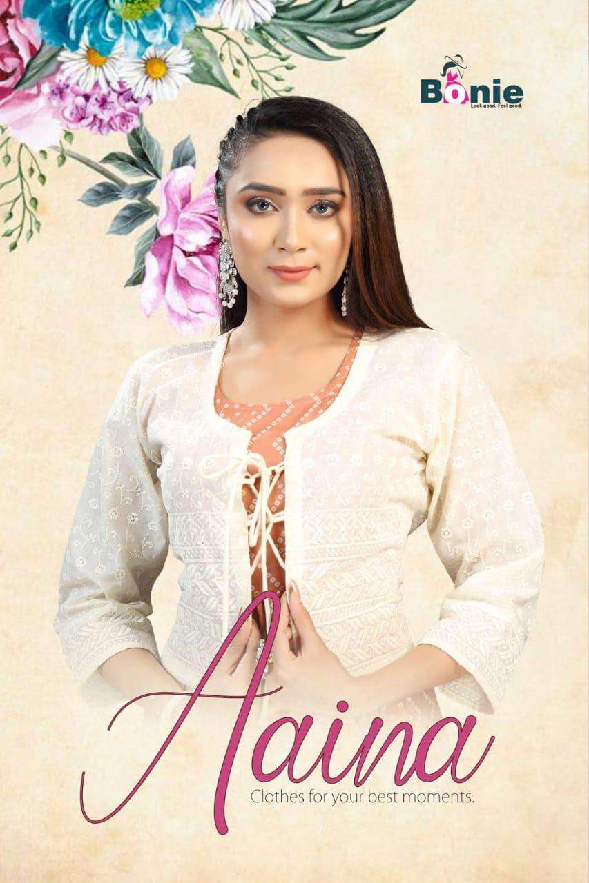 Aaina By Bonie Heavy Rayon Kurti With Jacket Catalog Collection Wholesaler Lowest Best Price In Ahmedabad Surat Chennai India Uk Usa Malaysia Singapore Canada Australia Mauritius