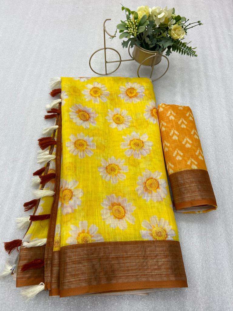 Divya Linen Print Digital Printed Fancy Saree