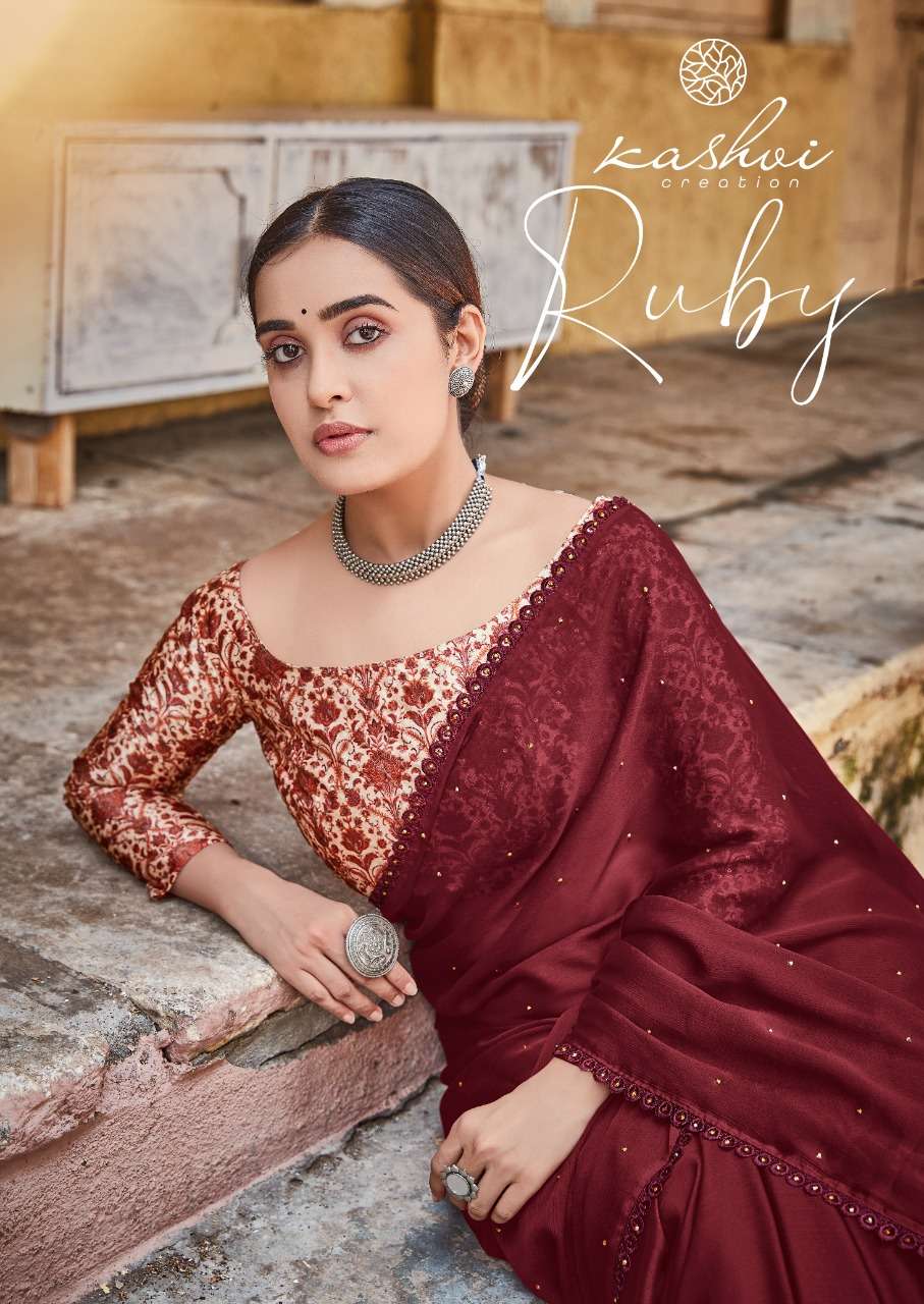 Kashvi Ruby Moss Chiffon Classy Fancy Saree Wholesaler