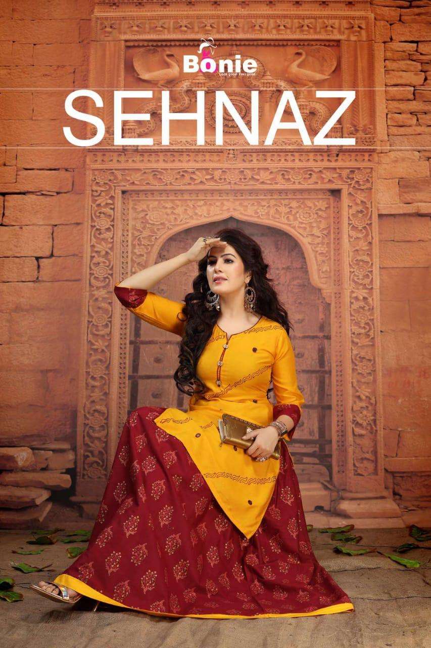Shenaz By Bonie Heavy Rayon Top With Skirt Kurti Catalog Collection Wholesaler Lowest Best Price In Ahmedabad Surat Chennai India Uk Usa Malaysia Singapore Canada Australia Mauritius