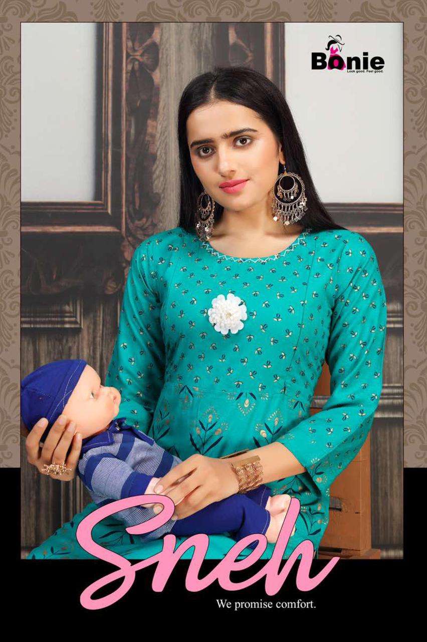 Sneh By Bonie Heavy Rayon Feeding Kurti Top Catalog Collection Wholesaler Lowest Best Price In Ahmedabad Surat Chennai India Uk Usa Malaysia Singapore Canada Australia Mauritius