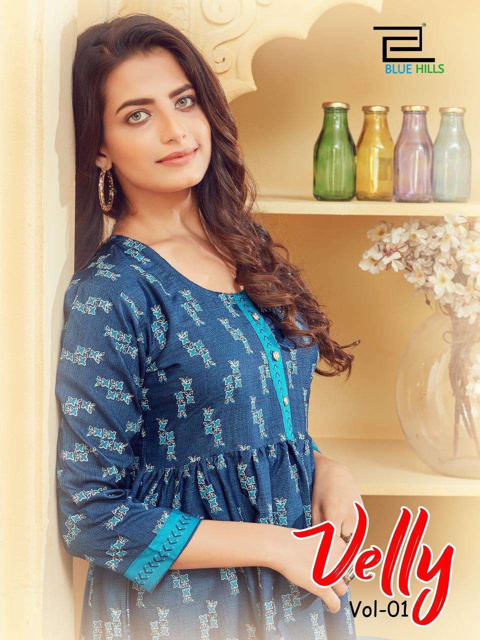 Velly Vol 1 By Blue Hills Rayon Midi Kurti Wholesaler
