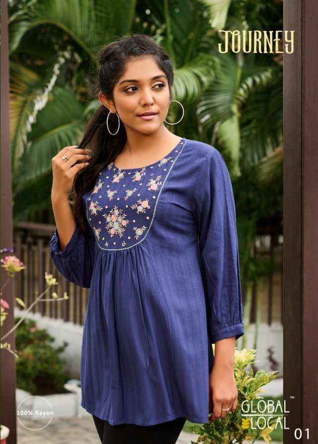 Global Local Journey Rayon Work Short Kurtis