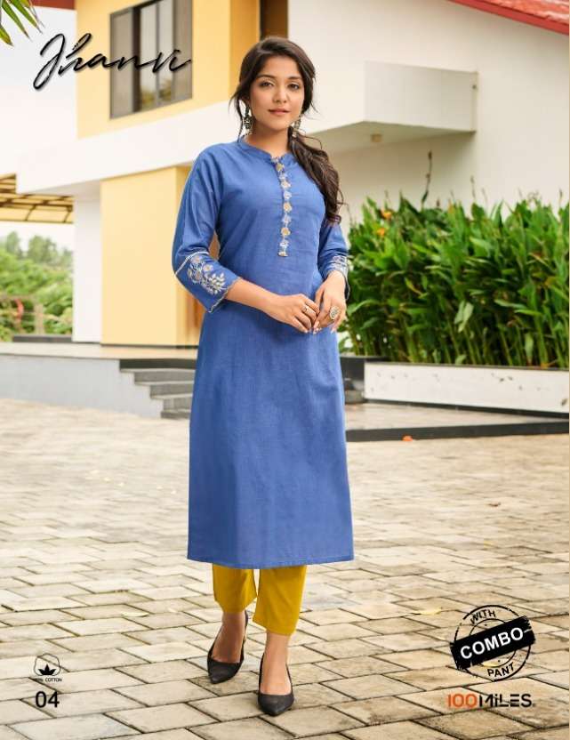 Jhanvi By 100 Miles Cotton Kurti With Pant Supplier