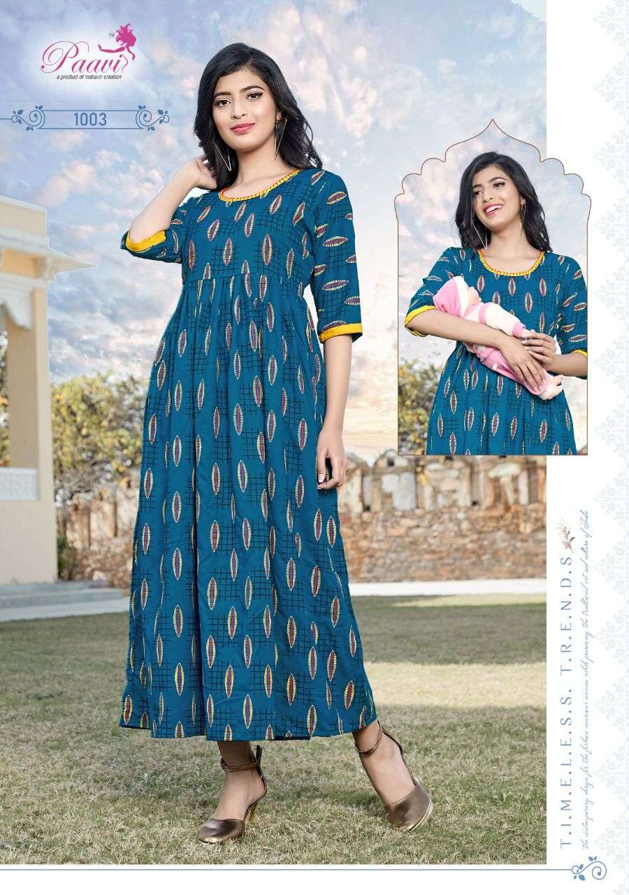 Kaarwan-4 By Paavi Heavy Rayon Print Feeding Top Kurti Catlog Wholesaler Best Rate
