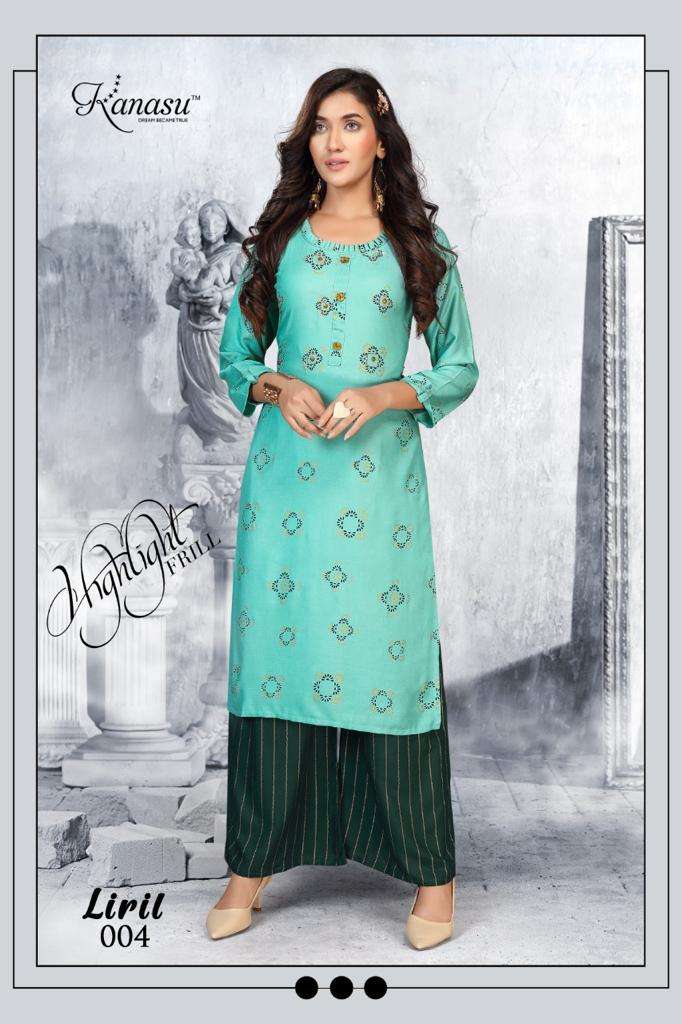 Liril By Kanasu Heavy Rayon Print Kurti With Plazo Catlog Collections Wholesaler Best Rate Surat