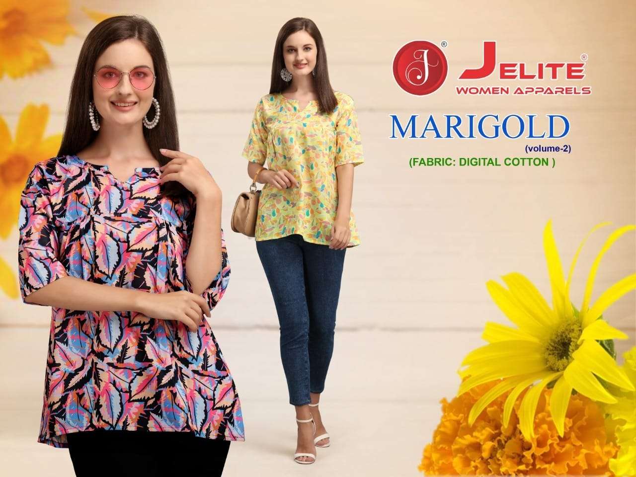 Marigold 2 Short Tops By Jelite With Cotton Digital Print