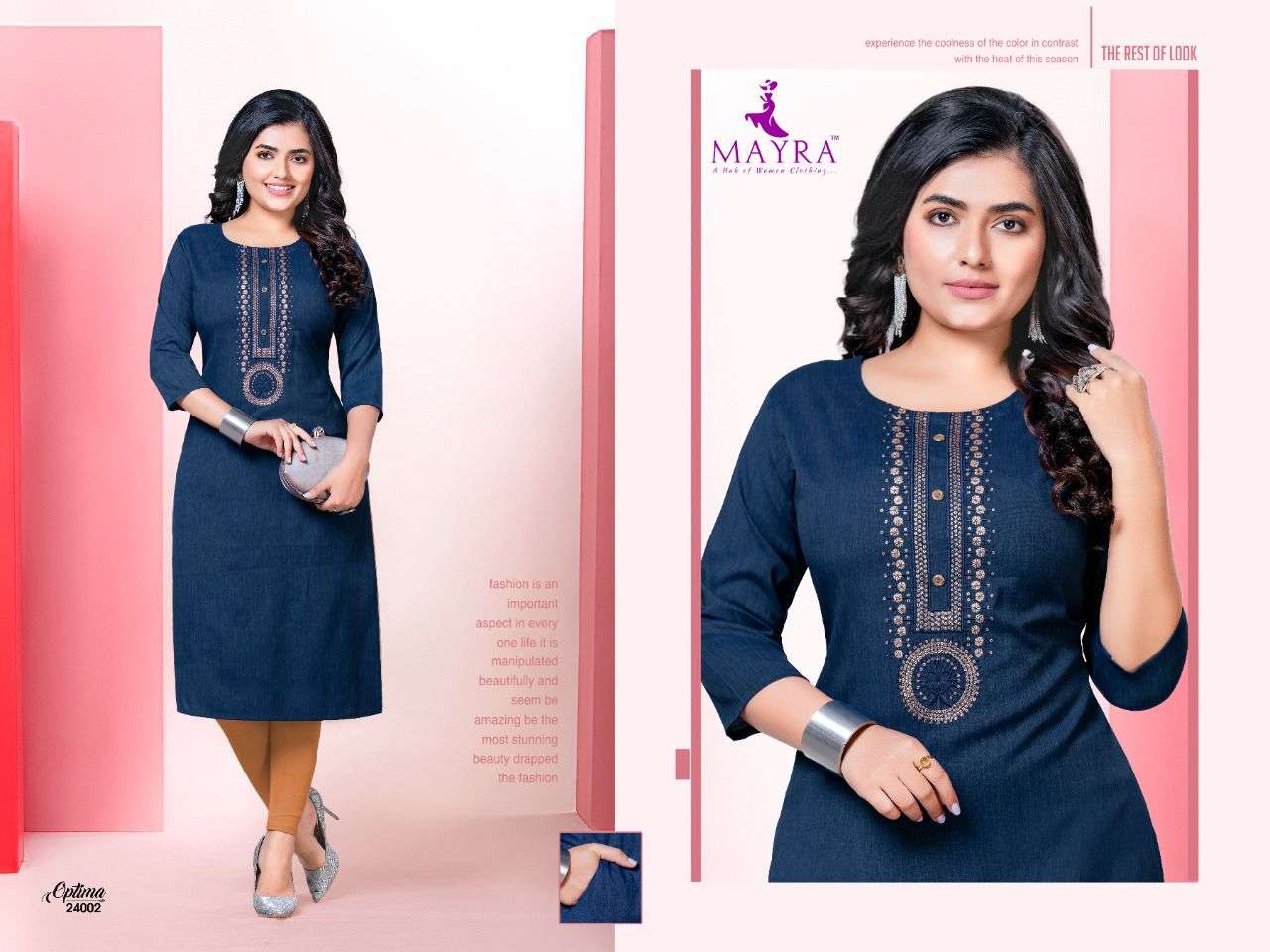 Optima By Mayra Reyon Liquid Slub  With Sequence Embroydrey And Stiching Pattern With Side Pocket Kurti Catalog Wholesaler Best Rate
