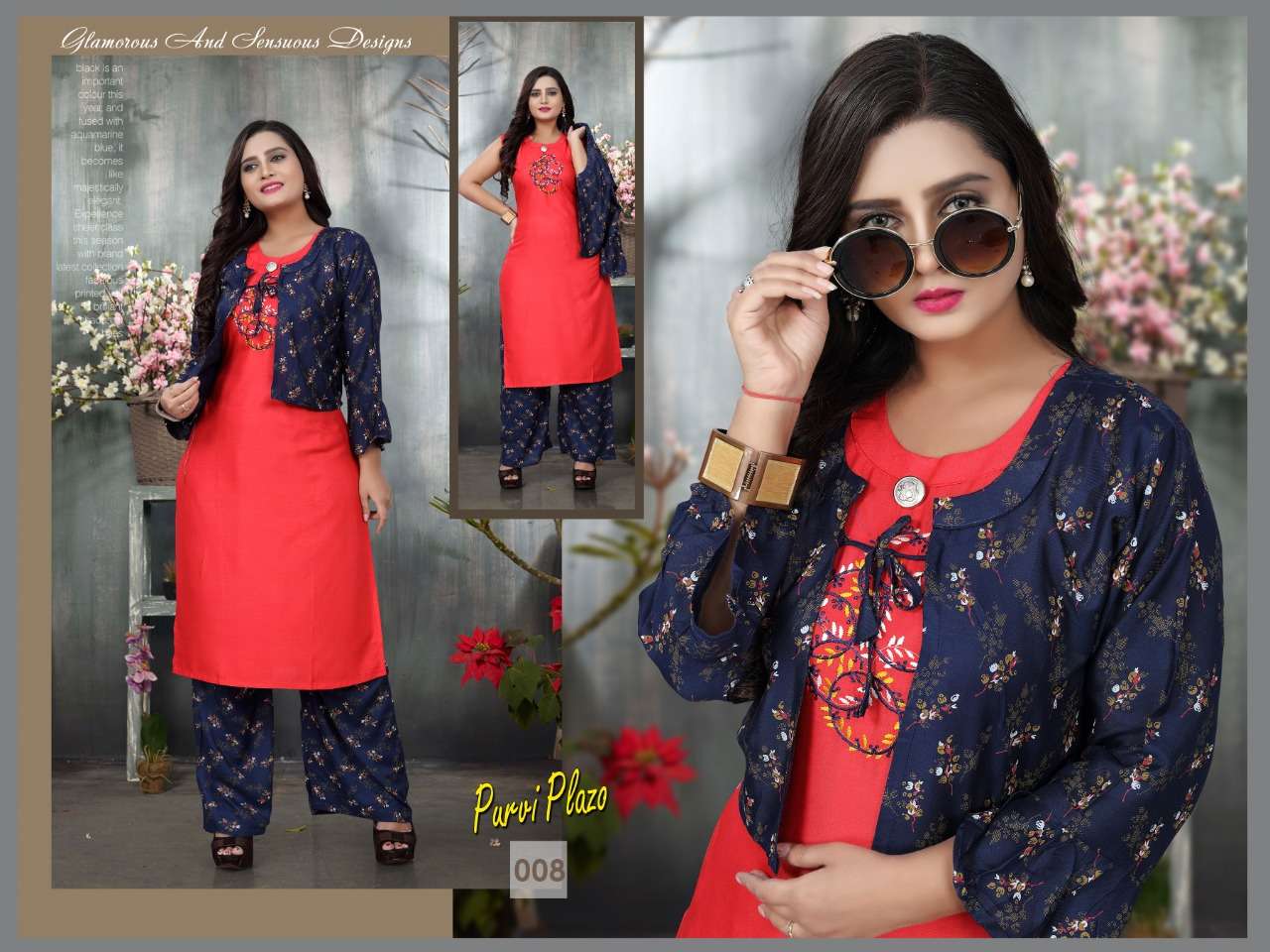 Purvi Plazzo Vol.3 By Aagya Heavy Rayon Print Woth Work Top Plazo Kotti Cataloug Collections