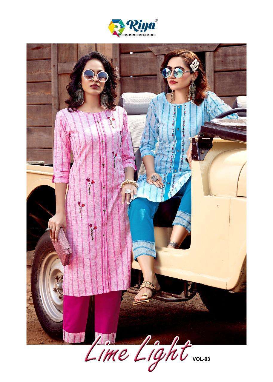 Riya Lime Light Vol 3 Cotton Linen Kurti With Pant Seller