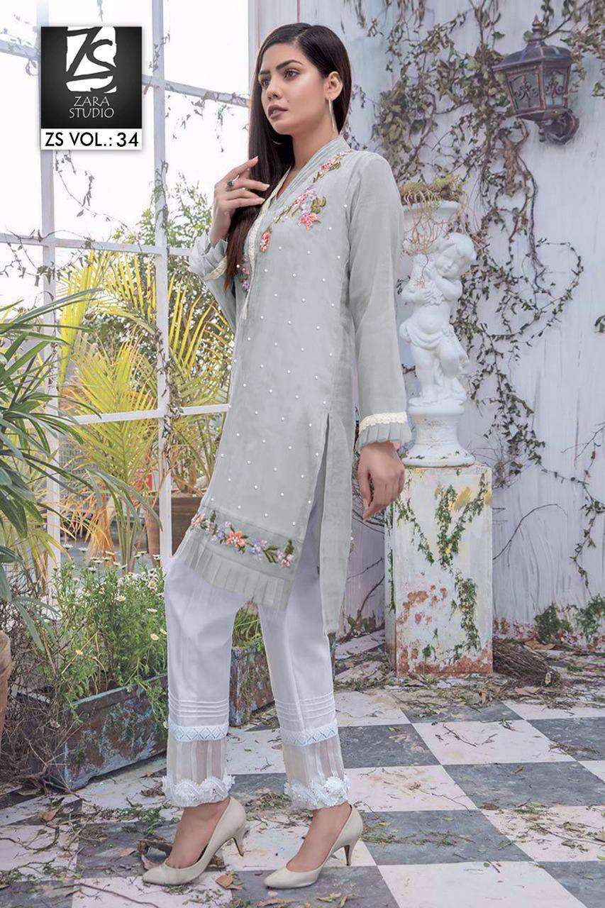 Zara Studio Zs Vol 34 Georgette Kurti With Cotton Pant