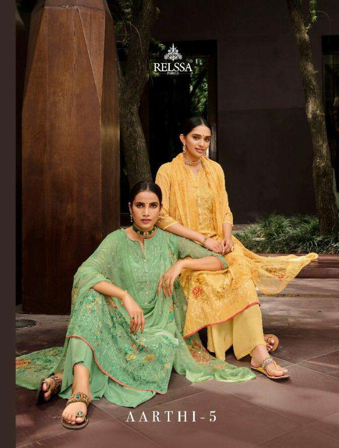 Aarthi Vol 5  Visscose Georget Fabrics Party Wear Salwar Suits By Relssa