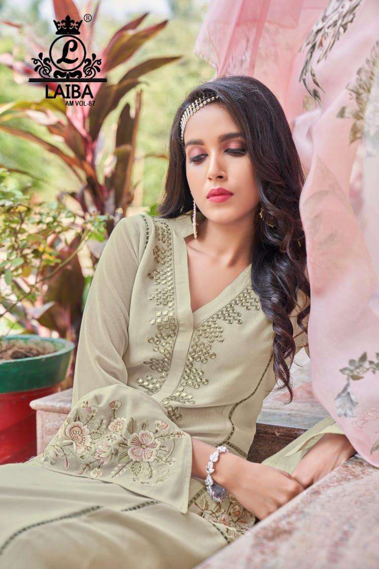 Am Vol 87 Designer Kurti Pant With Dupatta By Laiba