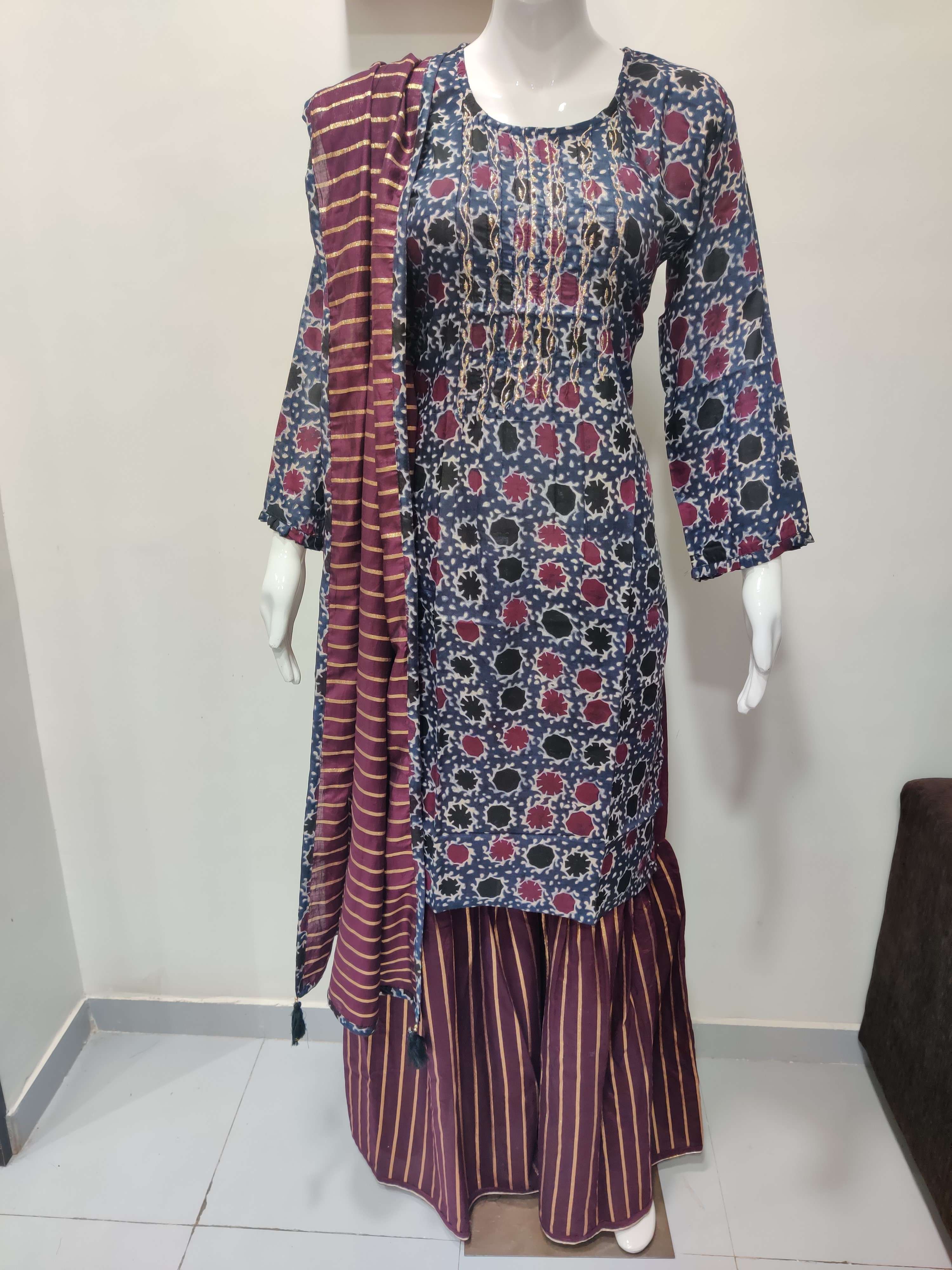 Beautiful Muslin Print Top With Dupatta And Sharara