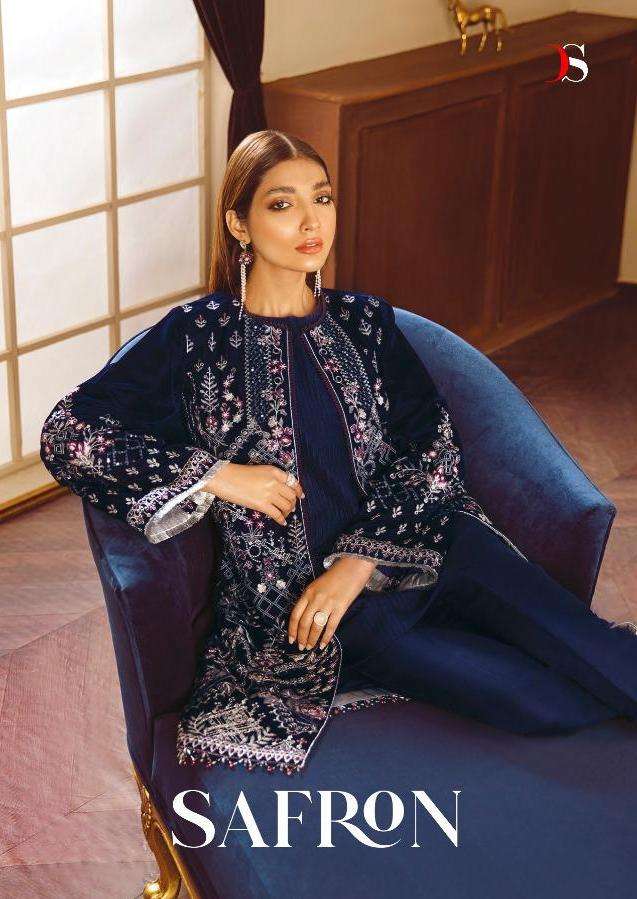 Deepsy Safron Pure Velvet Pakistani Winter Salwar Kameez