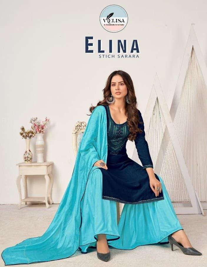 Elina Designer Plazzo Bttom Salwar Kameez By Velisa With Jacard Silk Viscous Dupatta.