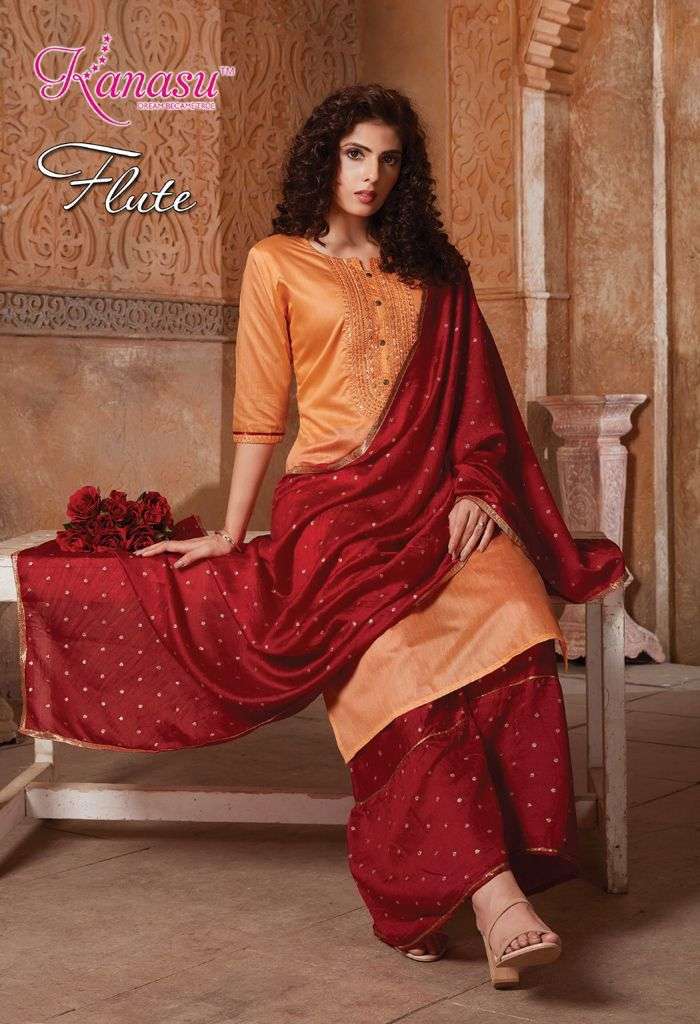Flute By Kanasu Heavy Daible Silk Readymade Suit Catlog Collection Wholesaler Best Rate In Surat