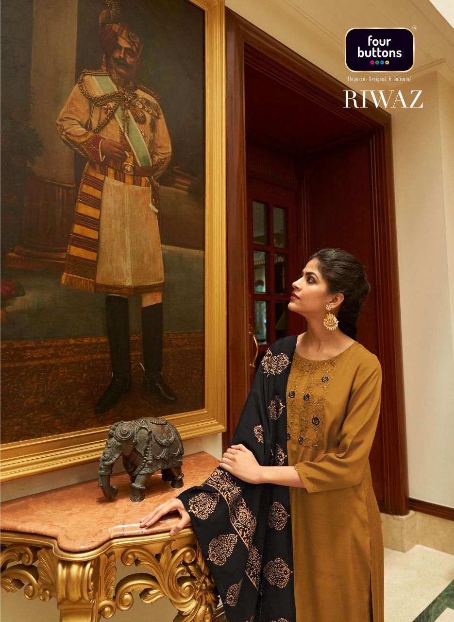 Four Buttons Riwaz Designer Readymade Suits Wholesaler