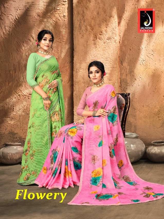 Jalnidhi Flowery Moss Chiffon Printed Saree