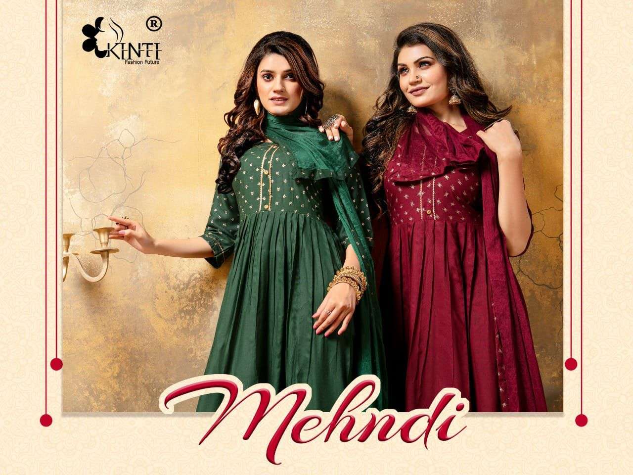 Kinti Mehndi Fancy Kurti With Dupatta Set Exports