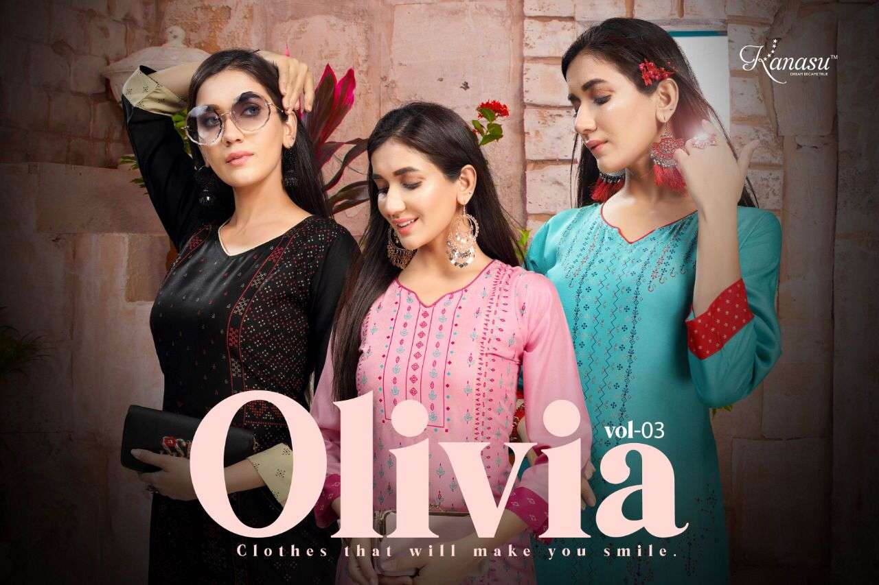 Olivia Vol 3 Heavy Reyon Long Printed Kurti By Kanasu