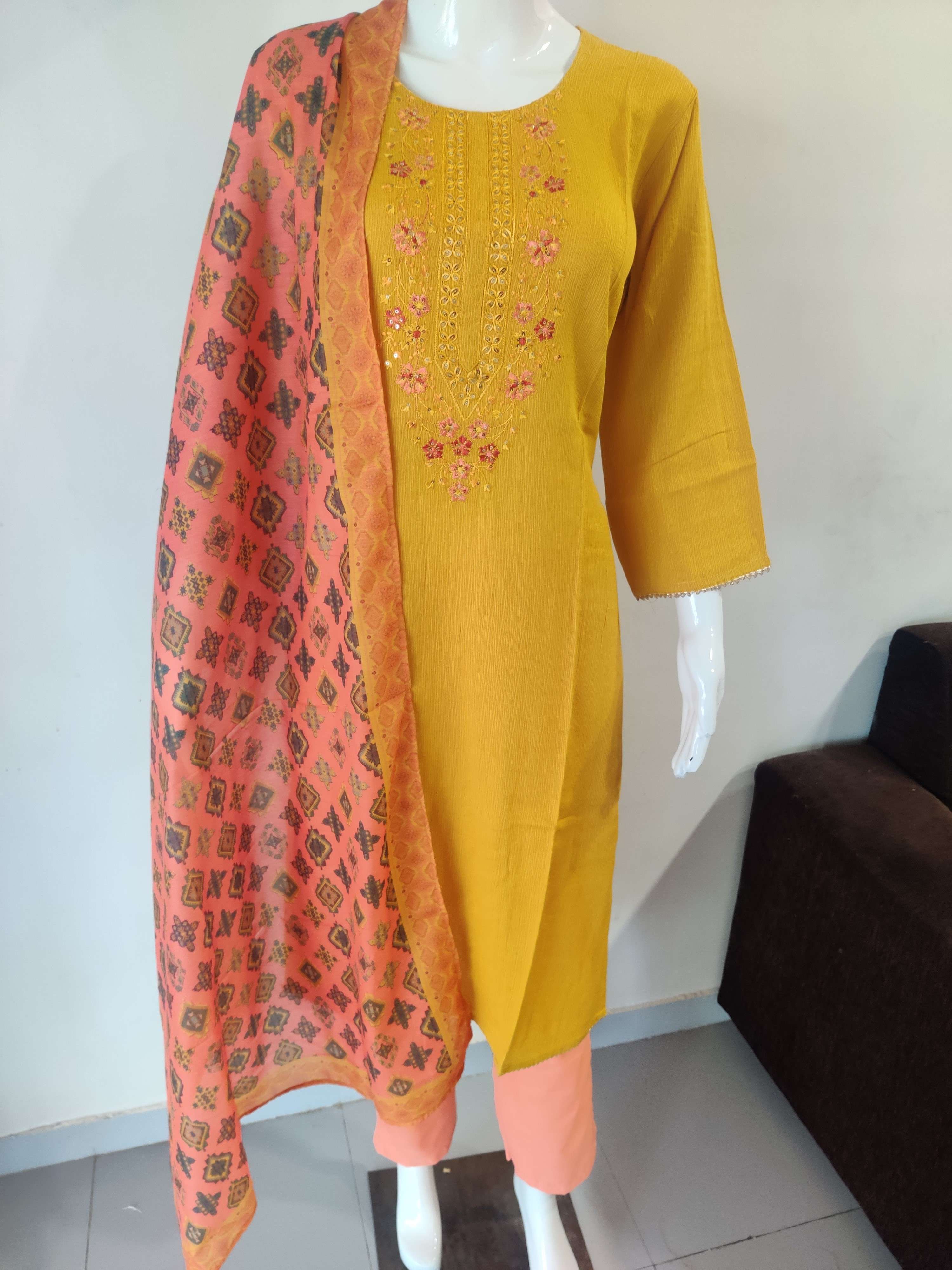 Premium Cotton Kurti With Embroidery And Digital Print Dupata With Pants