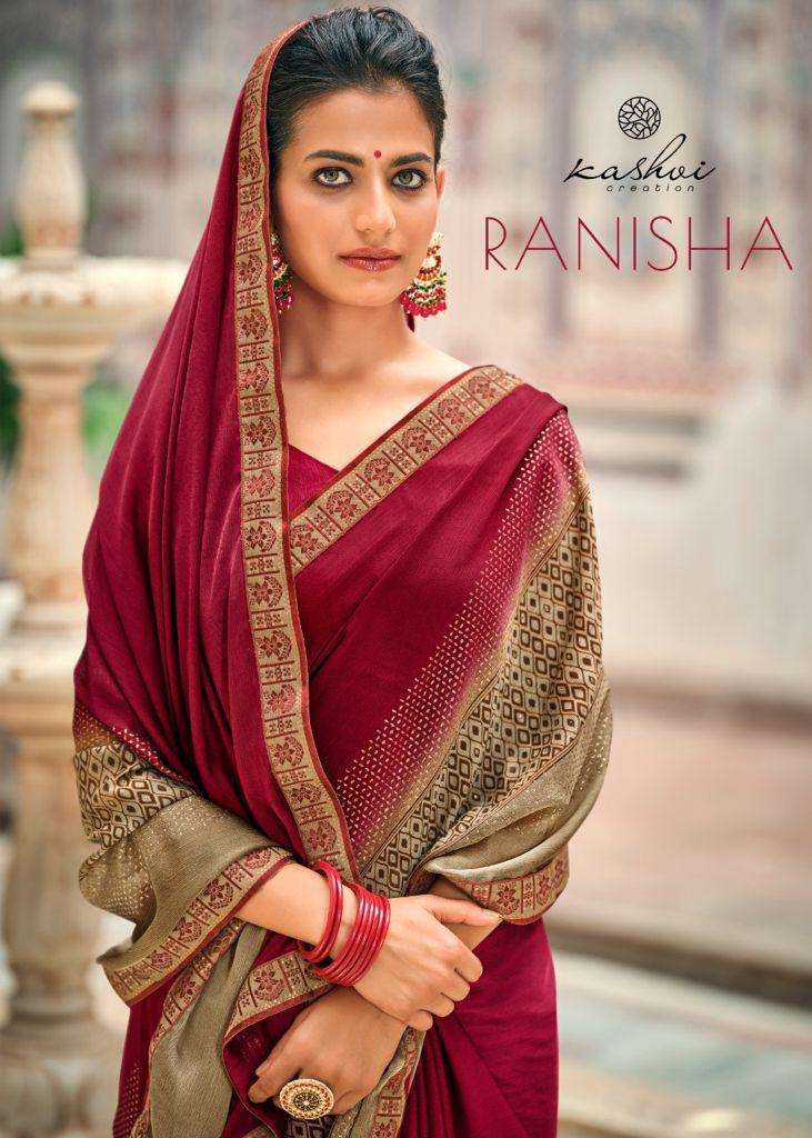 Ranisha Sarees Moss With Zari & Fancy Border By Kashvi Creation