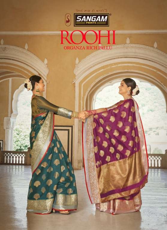 Roohi By Sangam Designer Organza Rich Pallu Weaving Sari Supplier