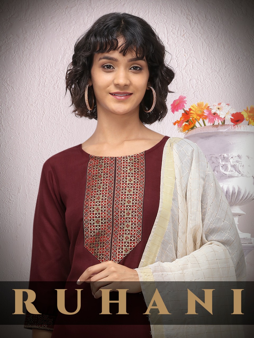 Ruhani By Syasii Designer Straight Cotton Kurti Pant With Dupatta Readymade Set