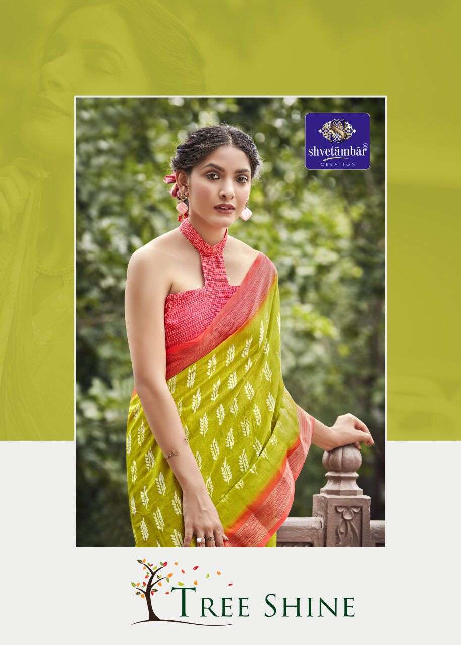 Tree Shine Pure Linen Fancy Sarees By Shvetamber