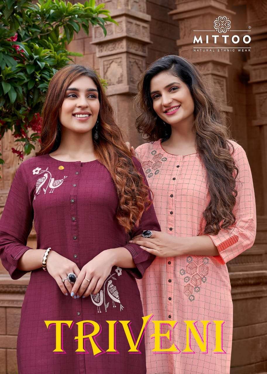 Triveni By Mittoo Rayon Weaving Checks Style Kurti For Girls Collections