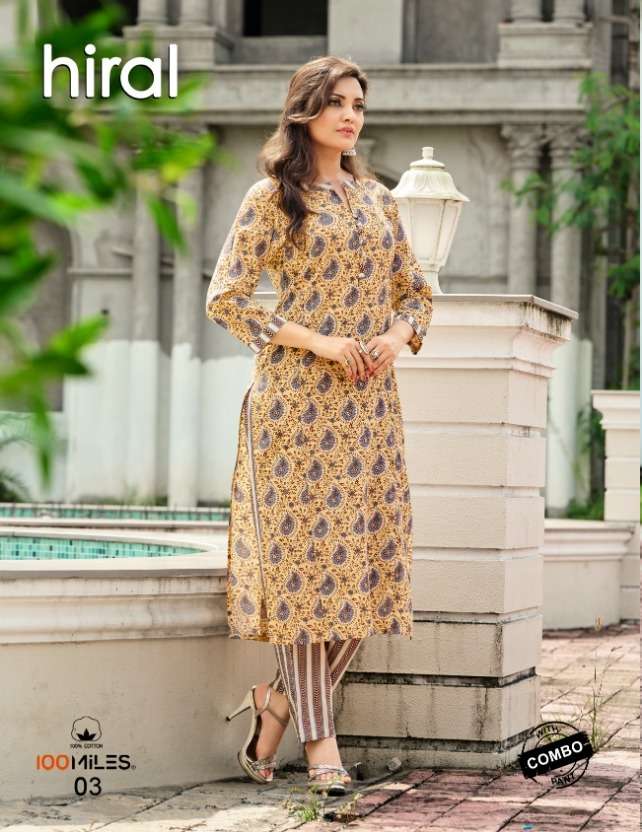 100 miles hiral cotton printed kurti with bottom collection