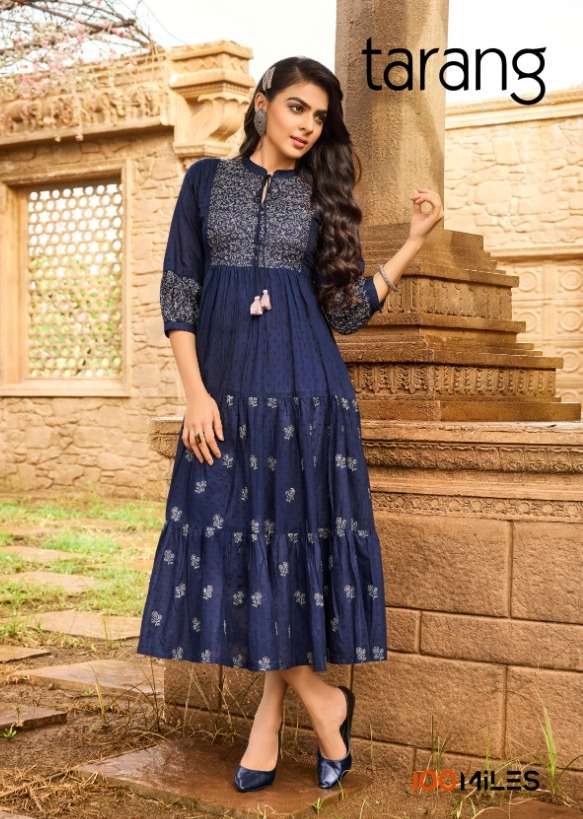 100 miles tarang long dress with flair kurti catalog 