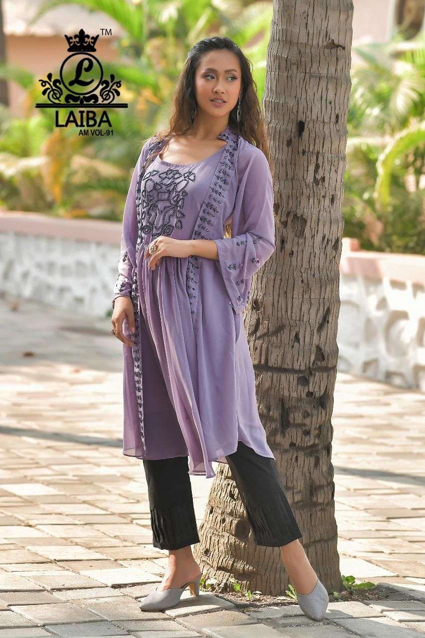 am vol 91 by laiba georgette pakistani kurti with fancy bottom collection