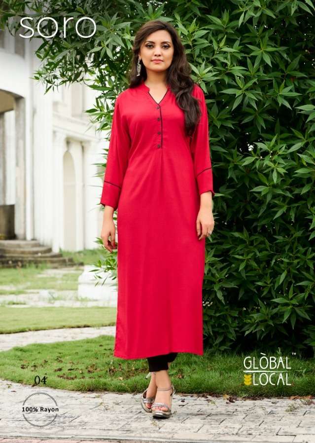 global local soro simple plain rayon readymade kurtis 