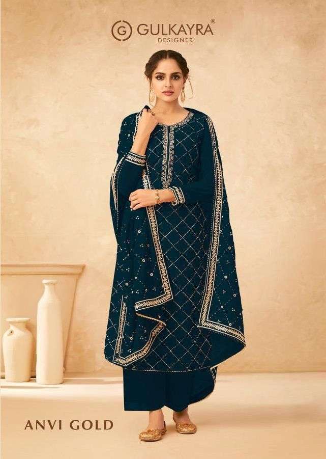 gulkayra designer anvi gold series 7022E to 7022I plazzo style ladies dresses wholesaler