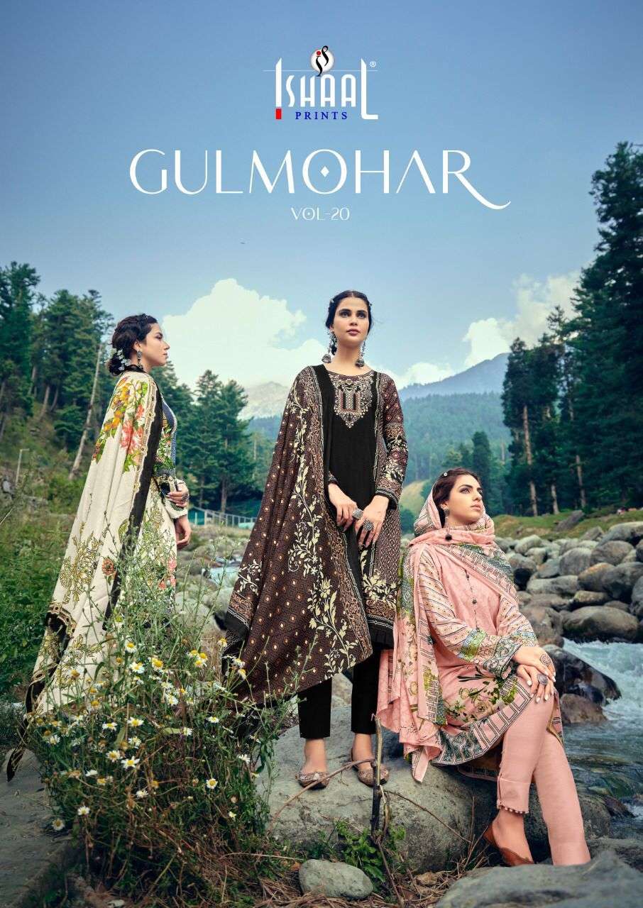 ishaal prints gulmohar vol 20 series 20001 to 20010 lawn printed dress material wholesaler