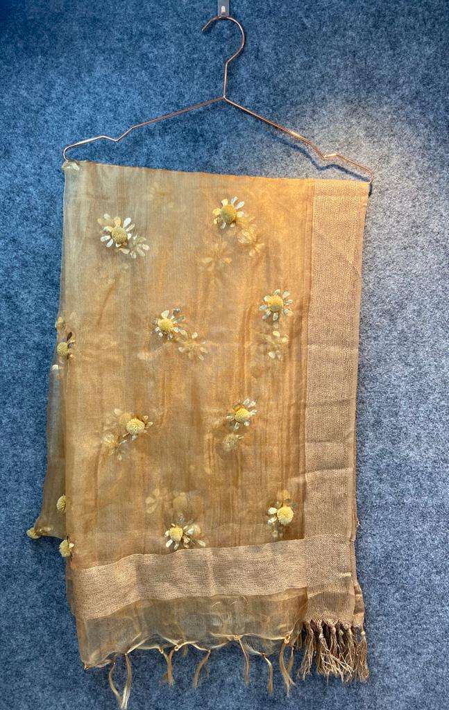 Kanz scarf present tissue dupatta gold print with hand work