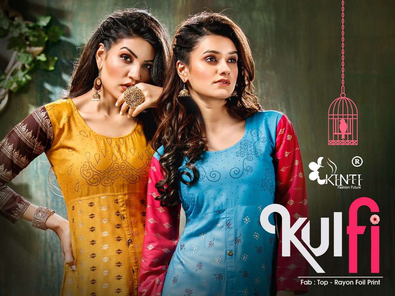 kulfi by kinti rayon foil print kurtis supplier 