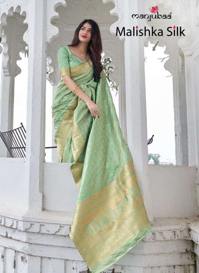 manjubaa malishka silk 5801-5812 series soft satin silk sarees supplier 