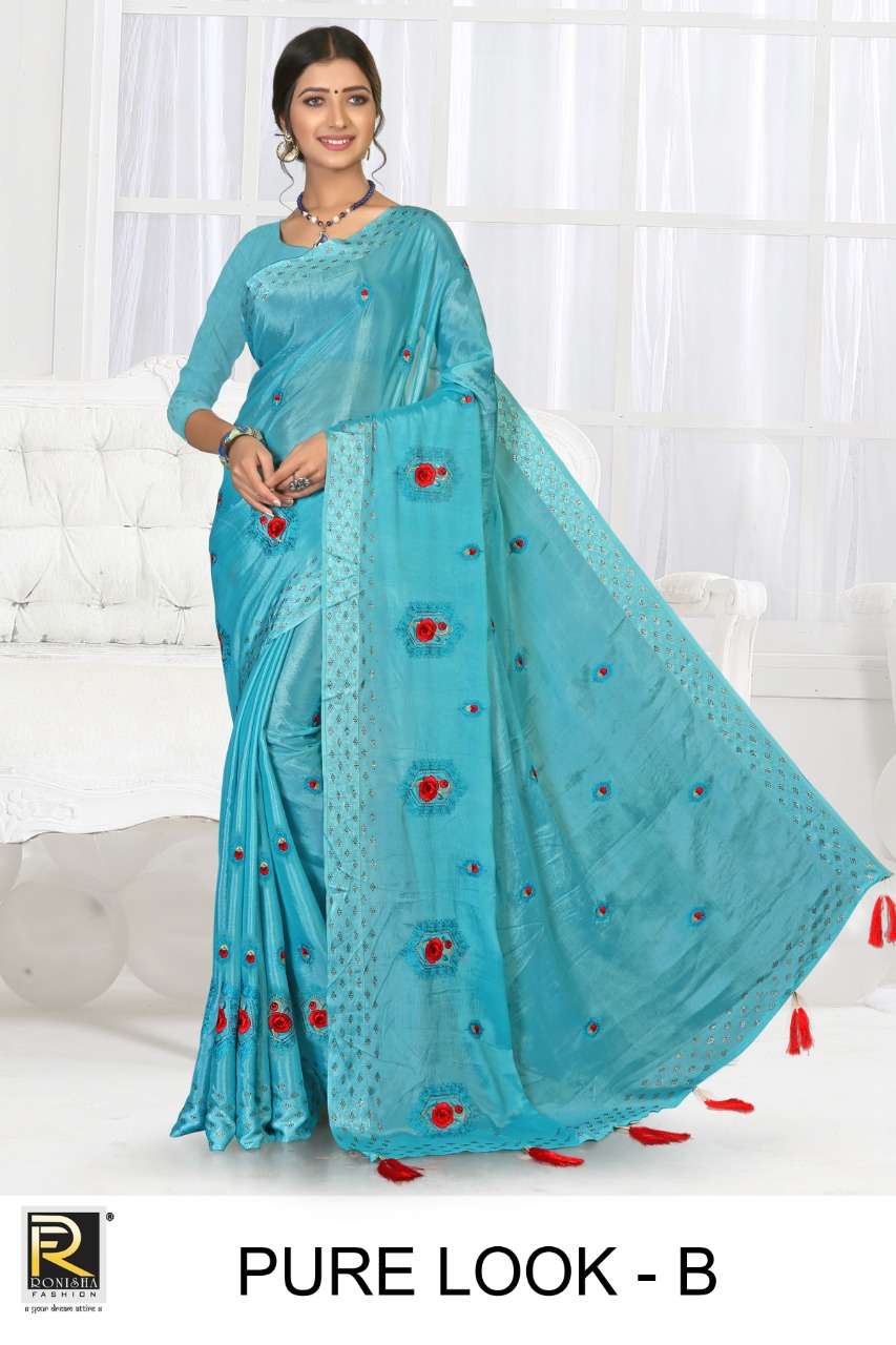 Pure look by Ranjna saree Fancy thread work siroski diamond beautiful colour super hit collecton 