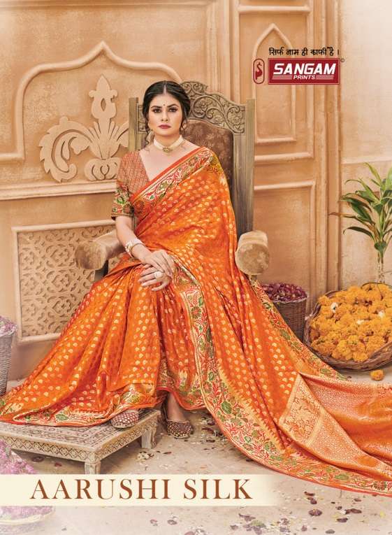 sangam prints aarushi silk weaving fancy banarasi silk saris wholesaler