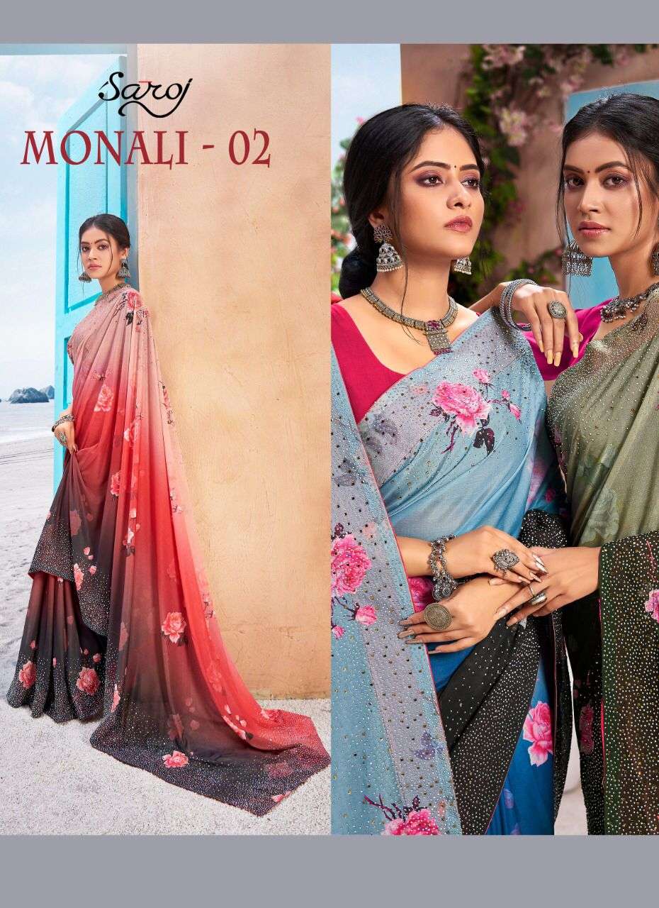 saroj monali vol 2 imported lycra fancy designer sarees supplier 