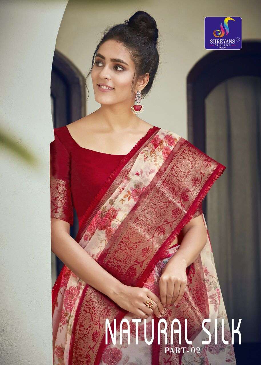 Shreyans fashion natural silk part 2 organza silk with kuresiya border sarees