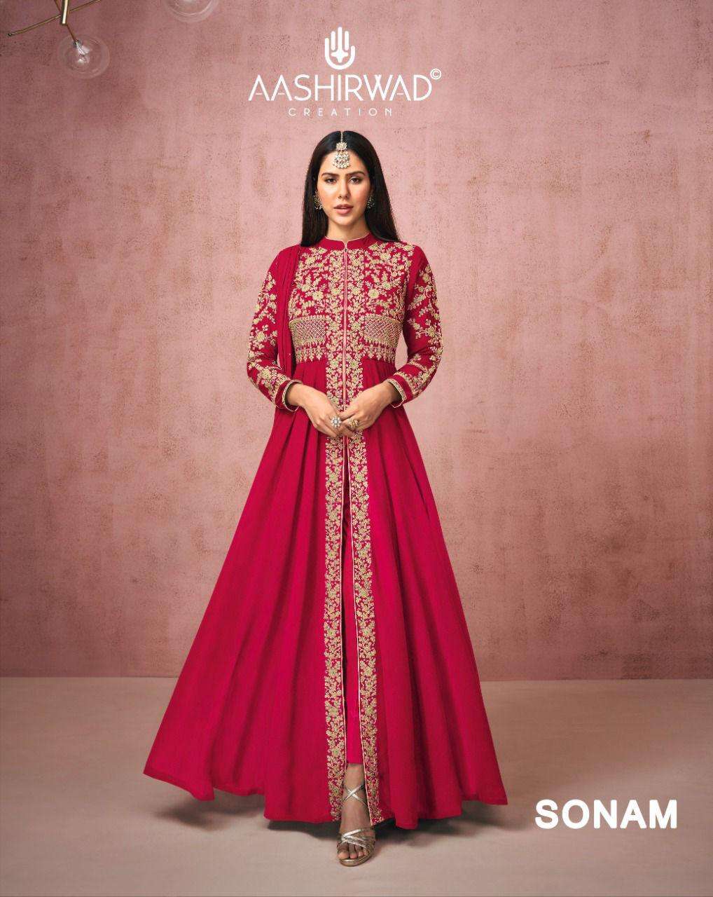 sonam by aashirwad georgette long party wear readymade suits wholesaler