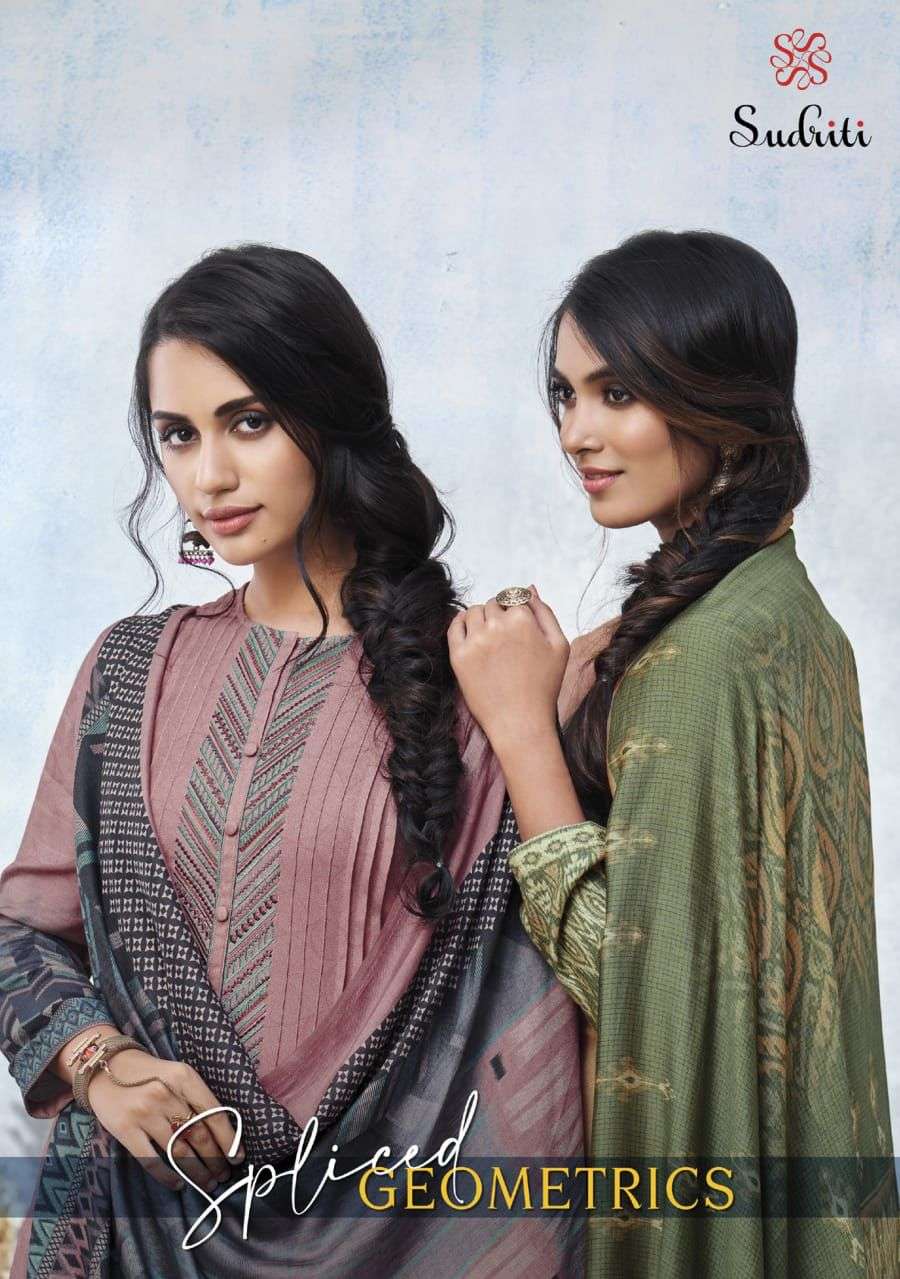 sudriti spliced geometrics pashmina ethnic wear fancy suit online supplier