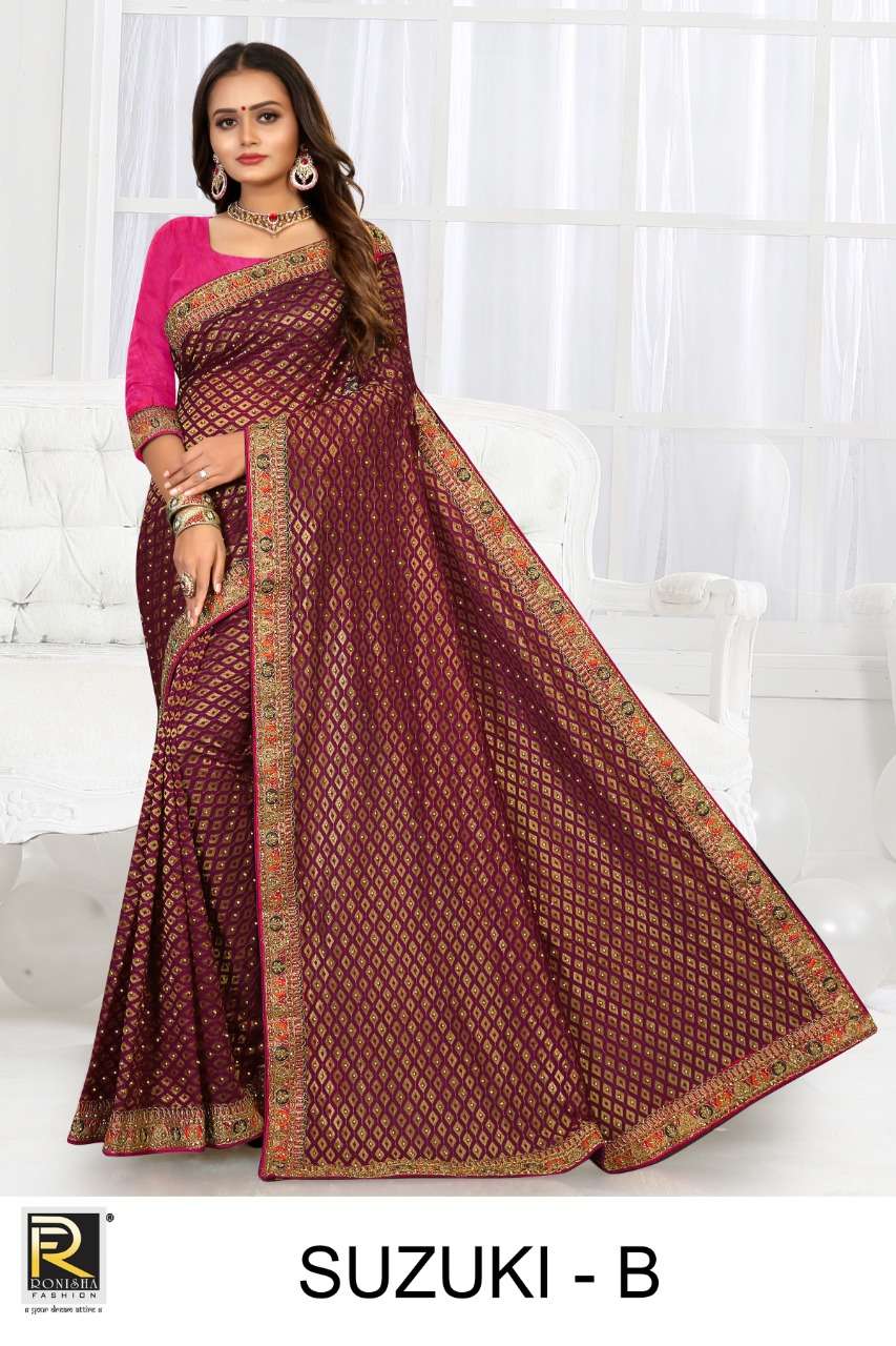 Suzuki by ranjna saree worked border heavy stone designer saree exclusive collection 