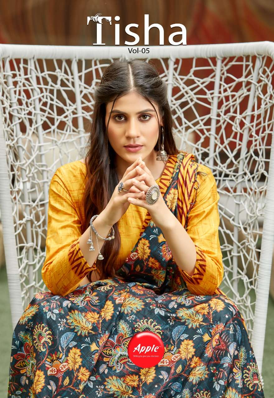 tisha vol 5 by apple dola silk digital printed saree supplier