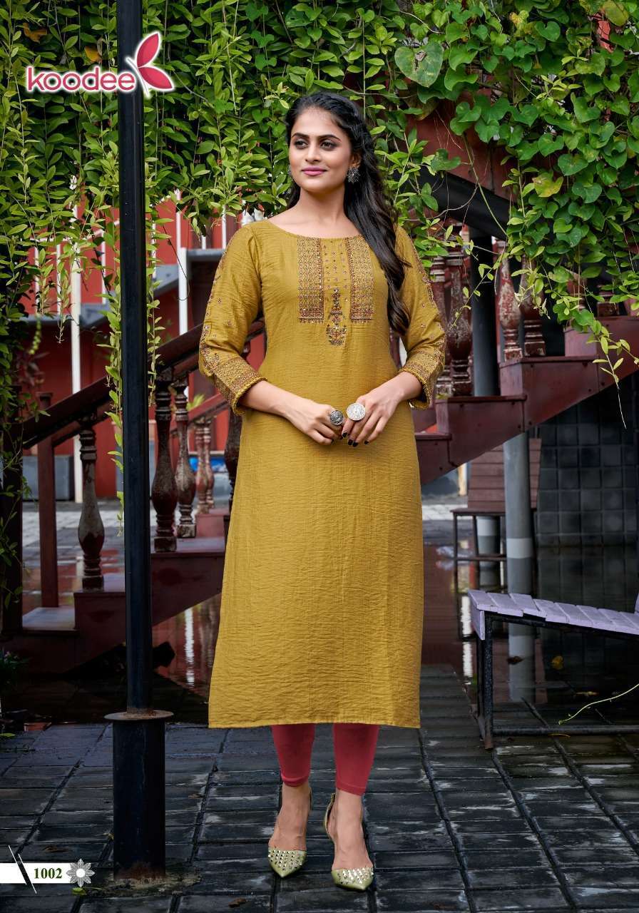 veer vol 2 by koodee viscose silk handwork designer straight kurtis