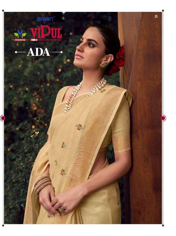Vipul ada soft linen with sequence in weaving and floral embroidered ethnic sarees collection